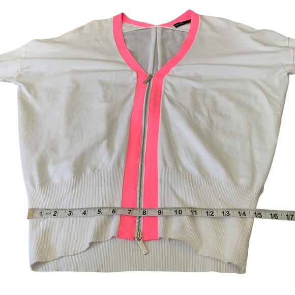 Karen Millen Sporty Pink White Zip Top Short Sleeve Mesh Cardigan US Size 4 UK 8 - Picture 6 of 10